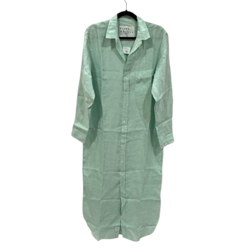 Frank & Eileen Rory Maxi Shirtdress Italian Linen Seafoam Green Size XL - Picture 6 of 11